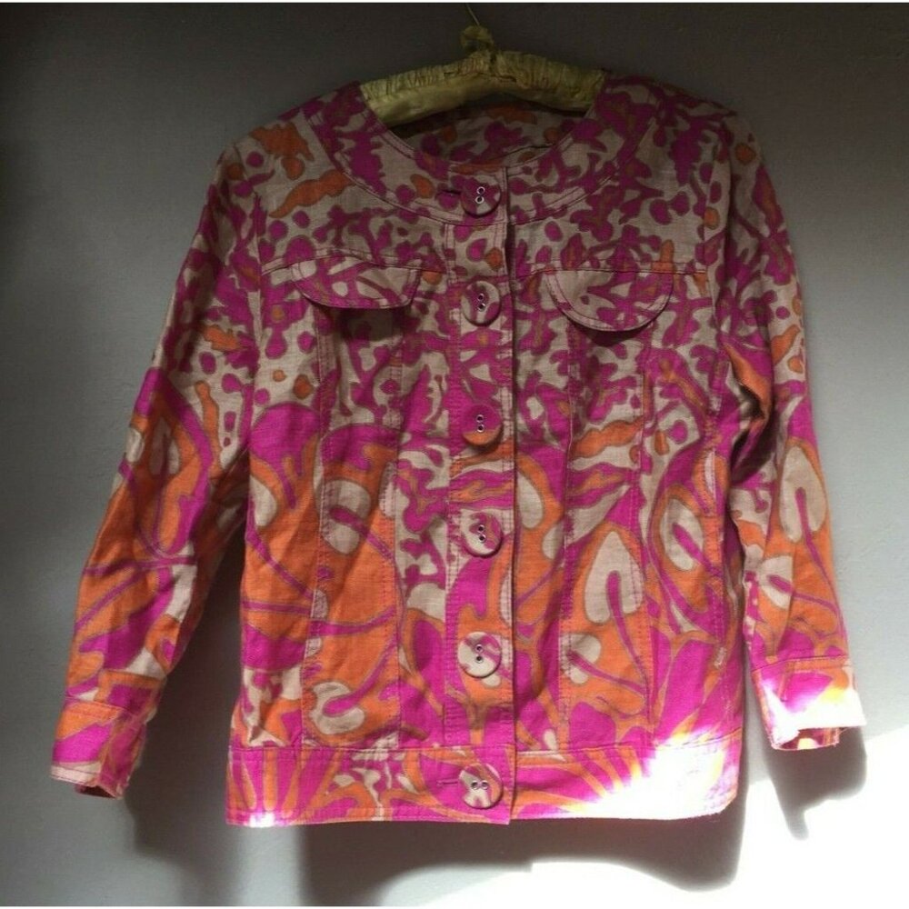 Focus 2000 Linen Blazer Womens Size 6 Pink Art To Wear Retro Cardigan Sweater